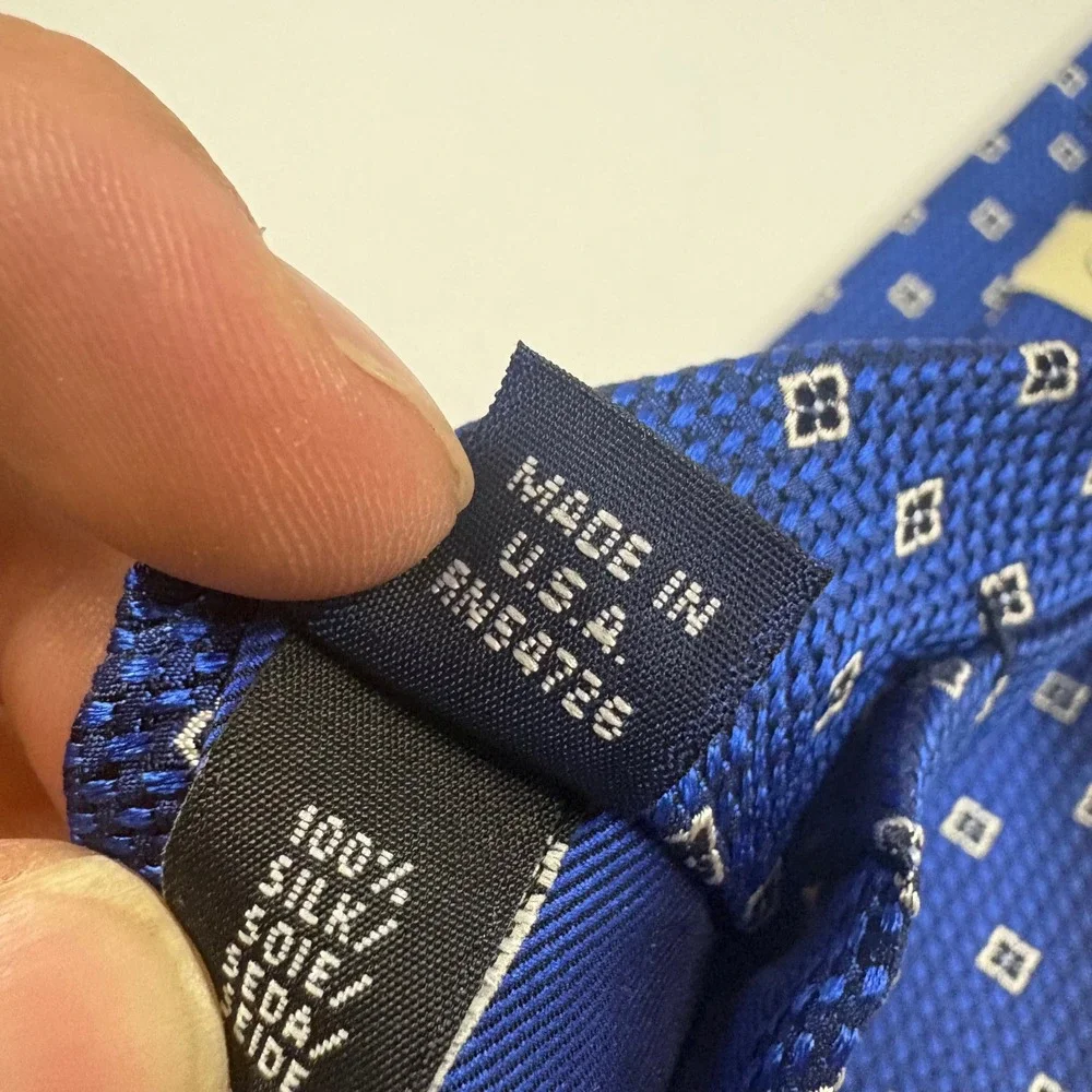Gitman Bros Tie Mens Tall Blue Silk Geometric Floral Made in USA Business Formal